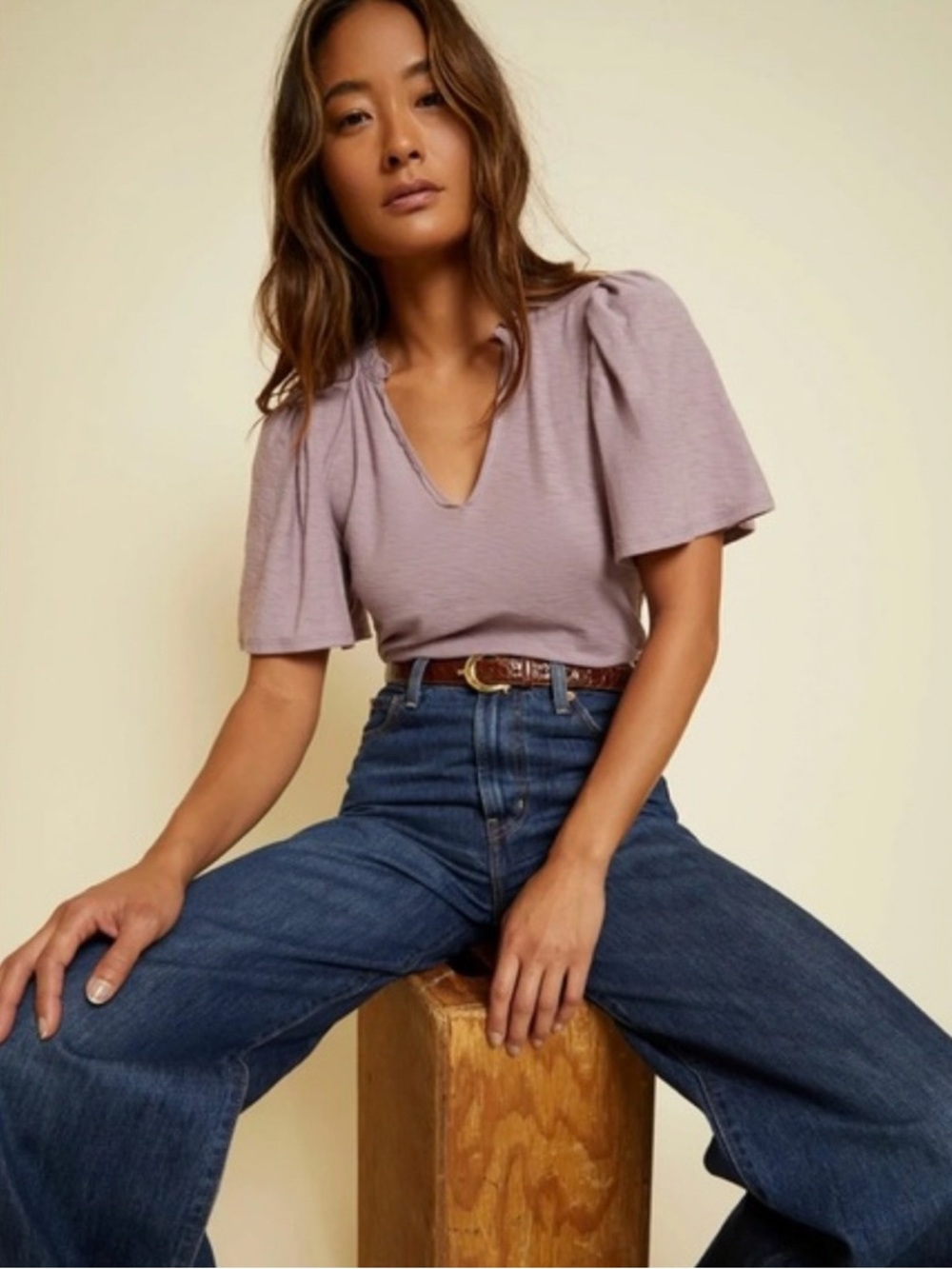 NATION LTD Tierra Flirty Hopeless Romantic Flutter Sleeve Ruffle Collar Top NEW